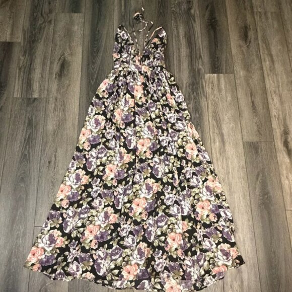 Windsor Floral Maxi Dress Black Purple Pink Small Boho Sundress Summer - Picture 8 of 14